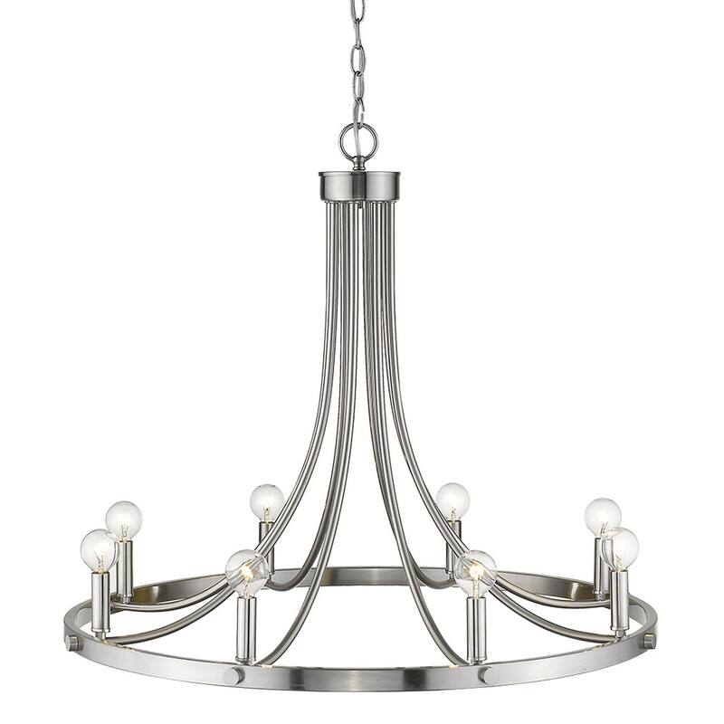 HomeRoots Silver Candle Style Eight Light Metal Dimmable Chandelier - 30' X '24.5' X '30