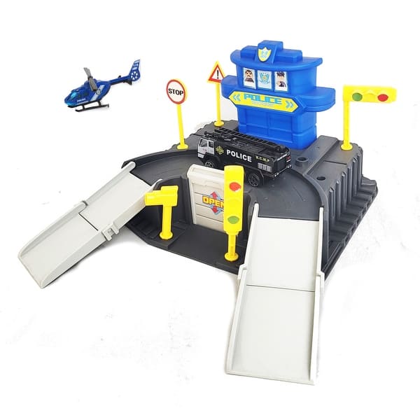 slide 2 of 9, COMBO SET DIY Assembled Rescue and Police Station Kids Playset 5-7 Years - Red