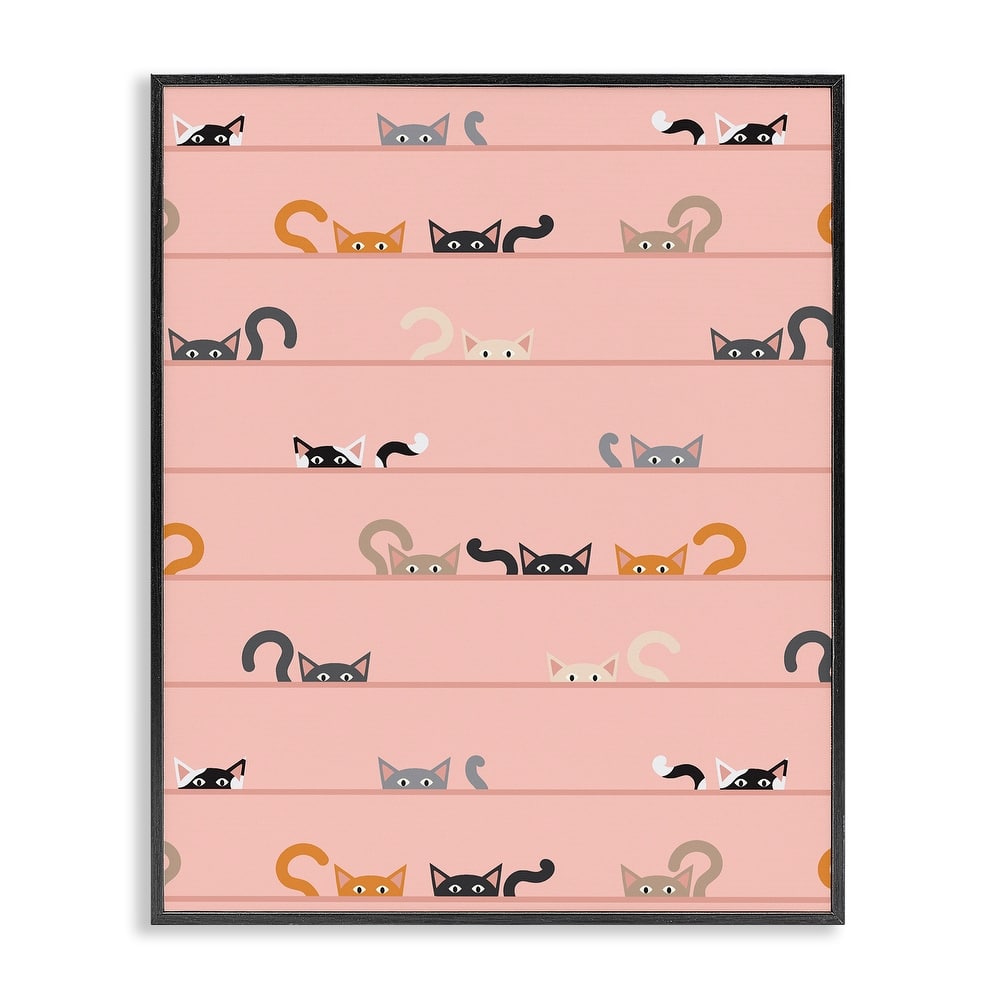 Stupell Peeking Cats on Pink Framed Giclee Art Design By Sazerelli Designs