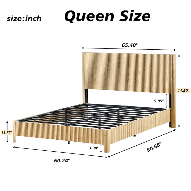 Queen Size Wooden corrugated curved lines, No Box Spring Needed