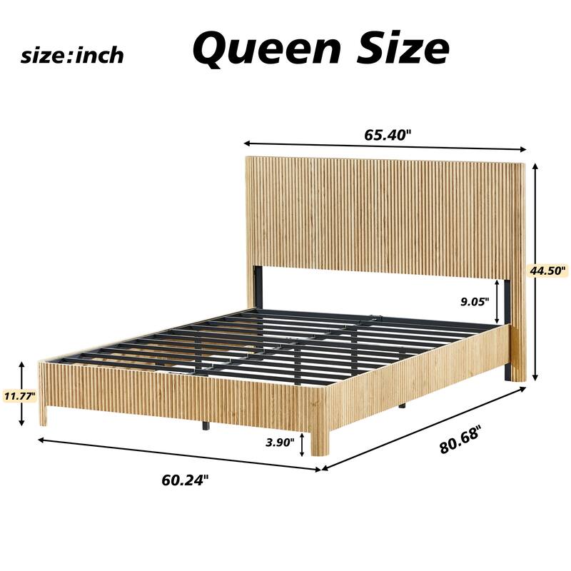 Wooden Corrugated Bed Frame Contemporary Rustic Platform Bed with 44.5" High Headboard/Metal Tubes Support/No Box Spring Needed