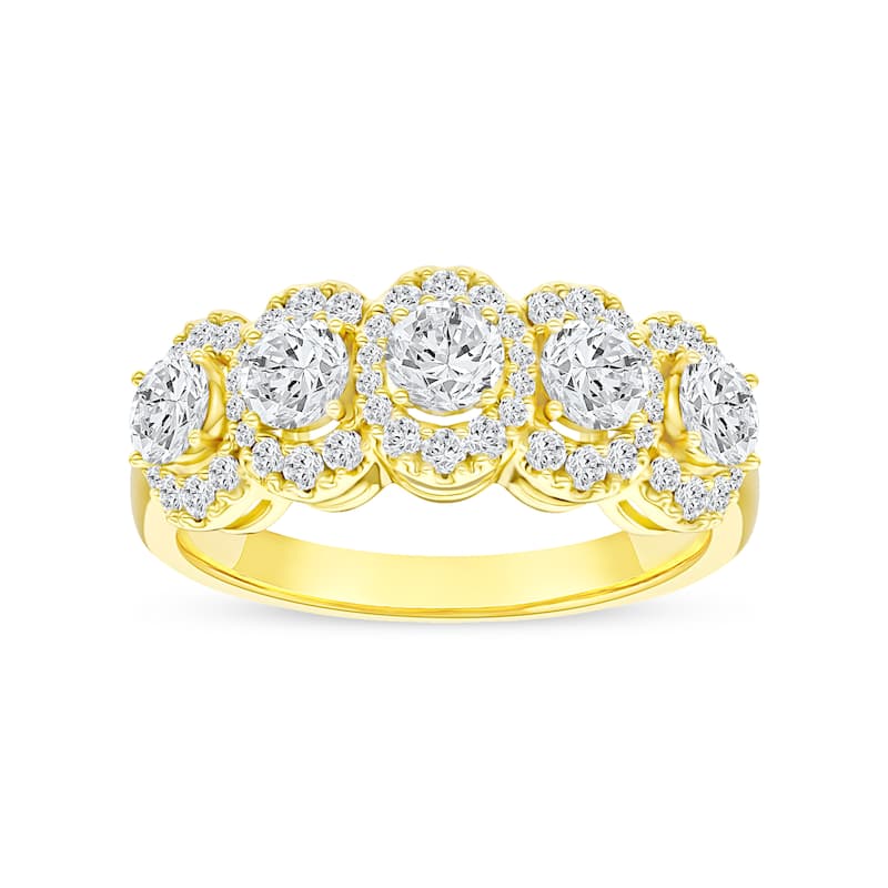 IGI Certified 1ct TDW Diamond Halo Ring in 14K Yellow Gold for Women