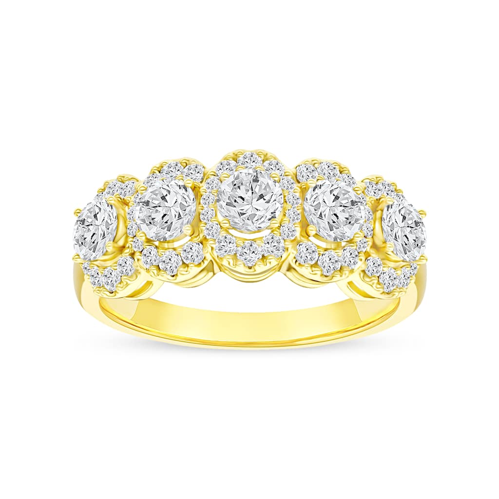 IGI Certified 1ct TDW Diamond Halo Ring in 14K Yellow Gold for Women