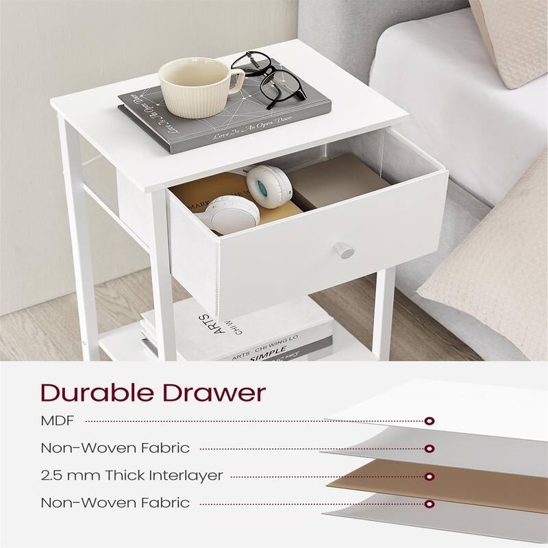Nightstand, Side Table with Fabric Drawer