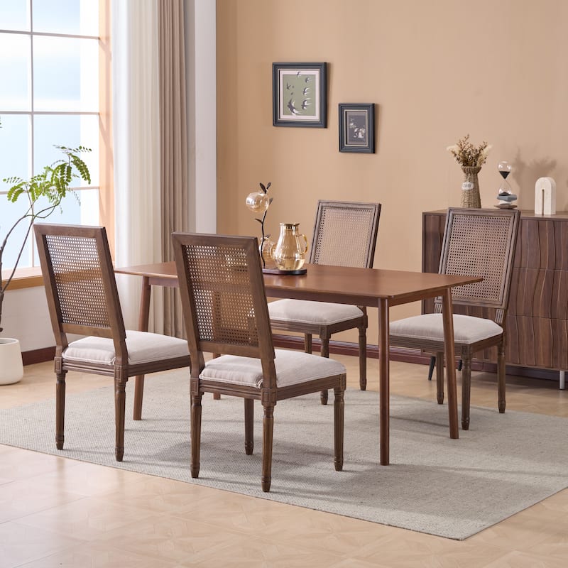 Christopher Knight Home - French Country Dining Chairs Set with Elegant Cane Backrest & Upholstered Seats with Fluted Legs