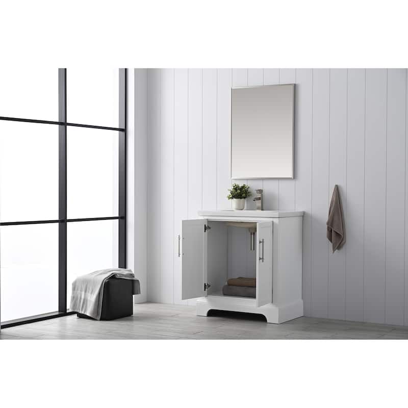 Vanity Art 30" Single Sink Bathroom Vanity with Ceramic Sink & Top - White