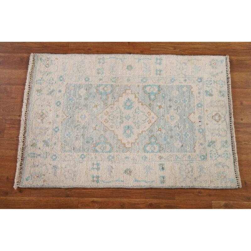 Hand Knotted Oriental 100% Wool Carpet Transitional Medallion Navy Blue & Blues Oushak Area Rug - 3' 0'' X 2' 0''
