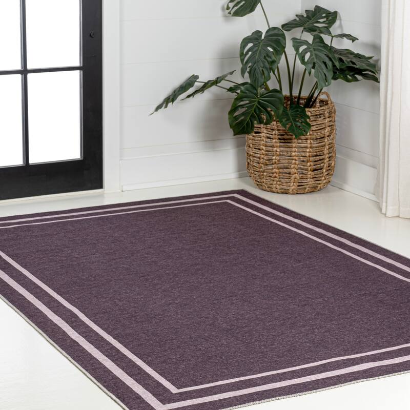 JONATHAN Y Ainsley Classic 2-Stripe Border Washable Area Rug