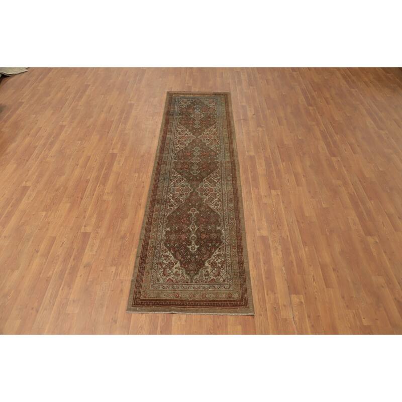 Hand Knotted Oriental 100% Wool Carpet Traditional Floral Brown Bibikabad Runner Rug - 9' 7'' X 2' 7''