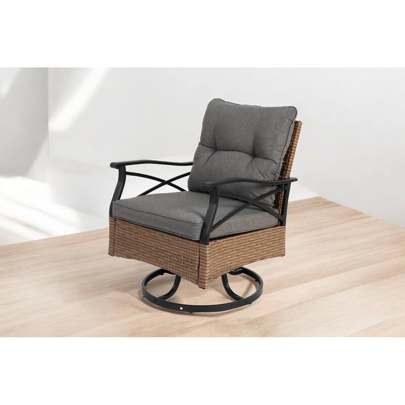 3-Piece Outdoor Swivel Rocker Set - Rocker Chairs with Cushions & Glass Table for Patio, Garden, or Balcony