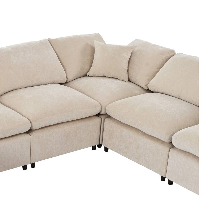 129.3'' L-Shaped 7-Seater Sectional with Ottoman and Pillow, Spacious Design for Living Room or Office Use