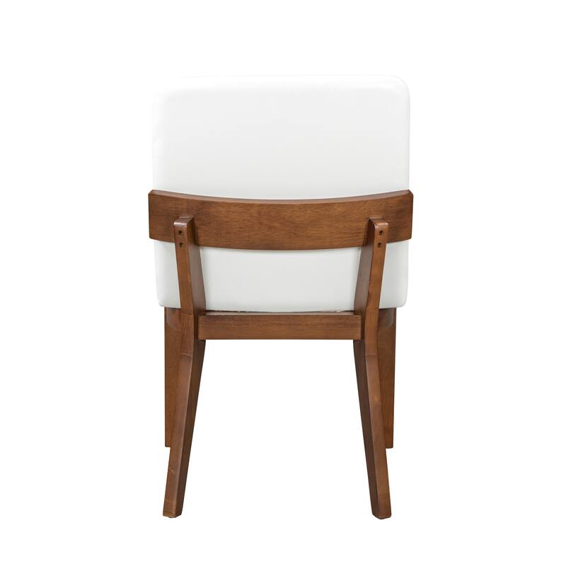 Modern Walnut-Finish Wood & White Glossy PU Leather Upholstered Dining Chairs Set of 2
