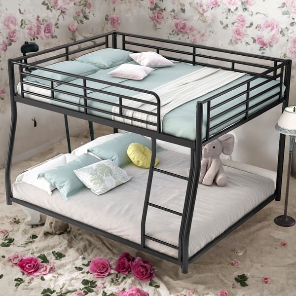 slide 2 of 9, Full XL over Queen Metal Floor Bunk Bed,Sturdy Frame for Home Black