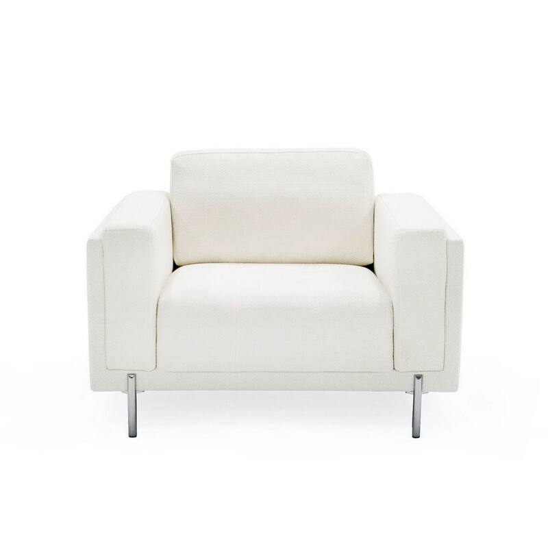 44 Inch Chair, Tuxedo Square Arms, Metal Legs, Off White Fabric Upholstery
