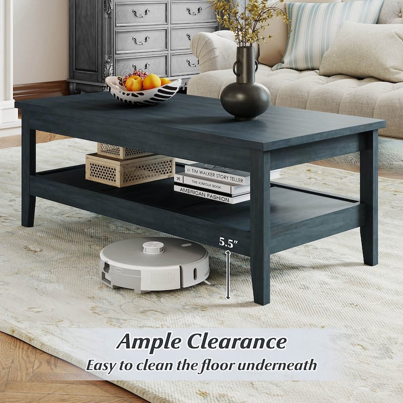 Costway 2-Tier Rectangle Center Table with Slatted Storage Shelf & - See Details
