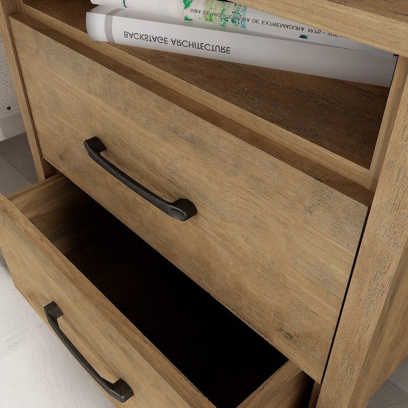 Modern 2-Drawer Bedside Table Nightstand with Shelf Wood Minimalist Bedroom Furniture