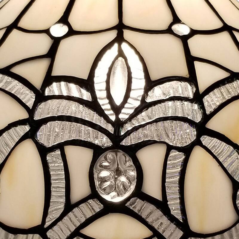 Tiffany Style Table Lamp 19" Tall Stained Glass White Floral Decor Nightstand Bedroom Handmade Gift Amora Lighting