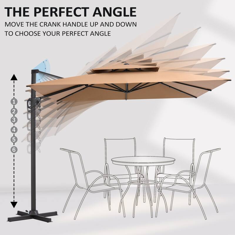 Pellebant 10'X10 FT Outdoor Patio Square Cantilever Umbrella with Double Top