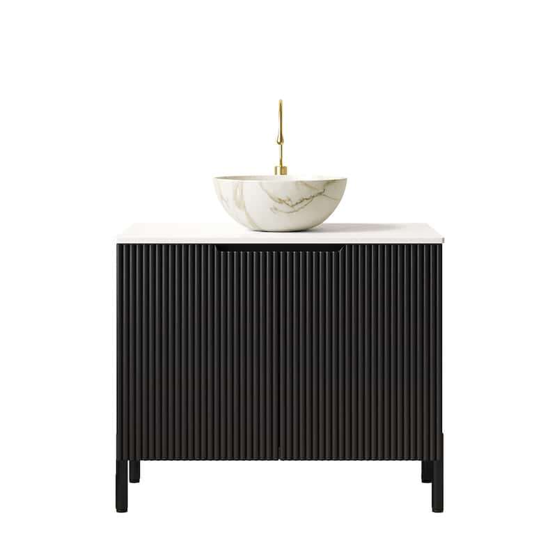 30" Bathroom Vanity with Sink, Freestanding Bathroom Storage Cabinet with 2 Doors, White Bowl Ceramic Basin with Stone Pattern