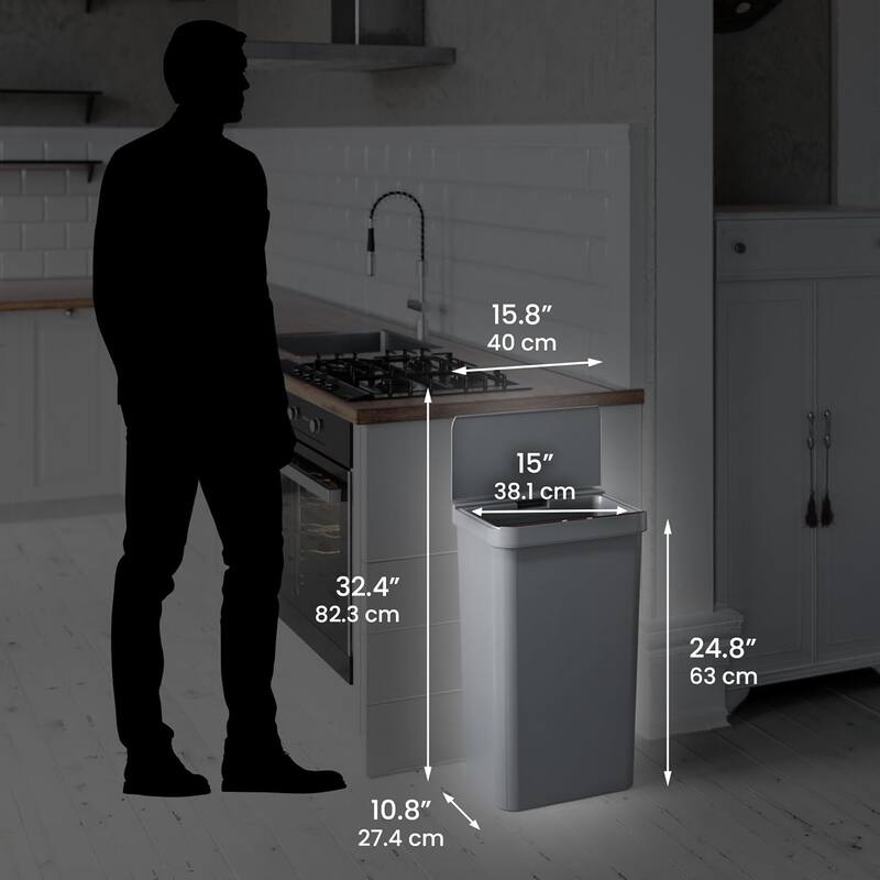 13.2 Gallon / 50 Liter Prime Gray Plastic Sensor Kitchen Trash Can