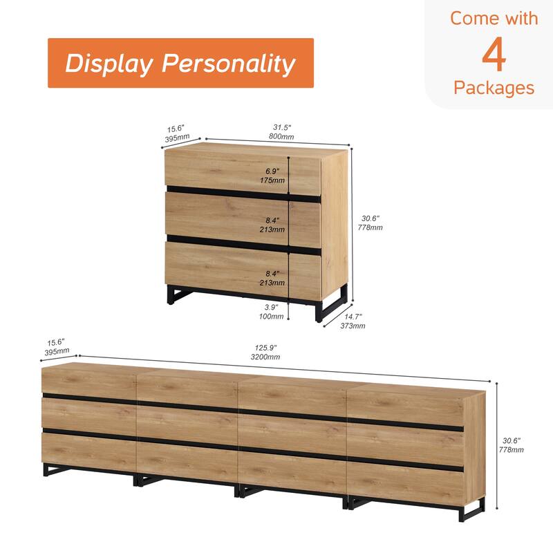 WAMPAT 4 in 1 Multifunctional Sideboard Buffet Cabinets, Modern Sideboard with 12 Drawers, Accent Storage Cabinet Table