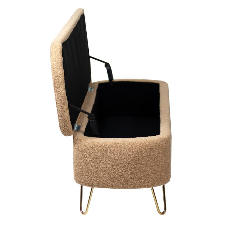 Oval Storage Ottoman Bench with Gold Legs by GDFStudio - 39.37"L x15.75"W x 15.50"H