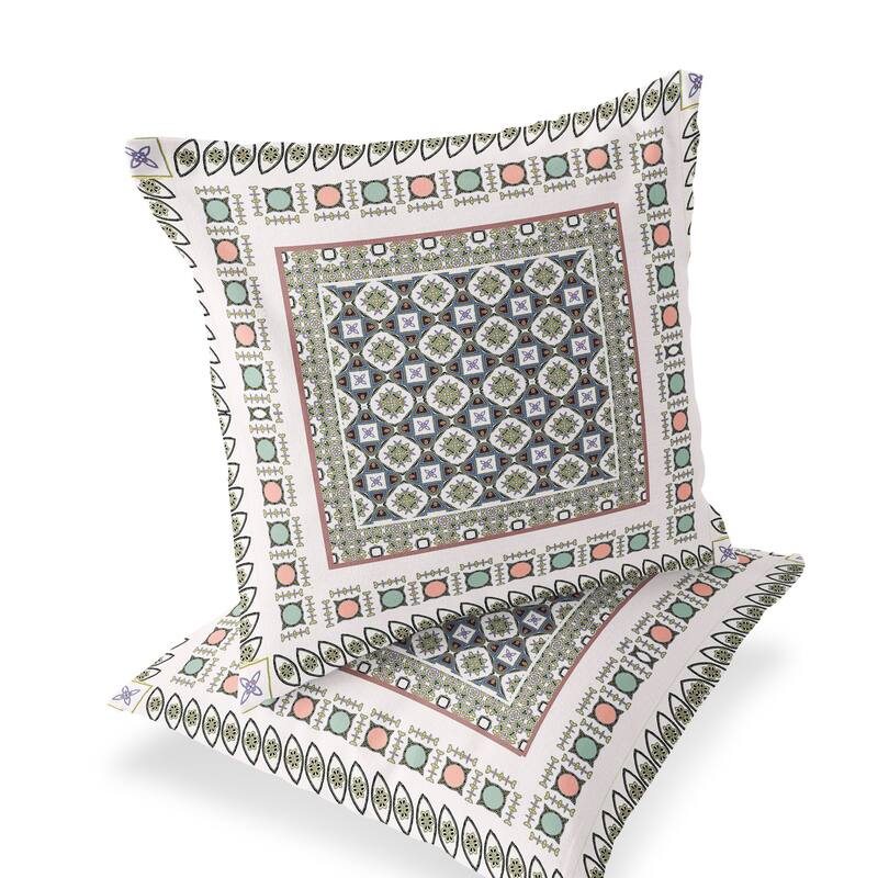 HomeRoots Set of Two 16" X 16" Blue and White Blown Seam Floral Indoor Outdoor Throw Pillow - 16.00' X '16.00' X '5.00