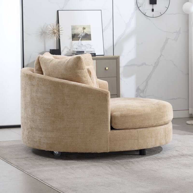 Modern Sofa Chair Round Accent Barrel Chair With 5 Pillows and Storage Ottoman