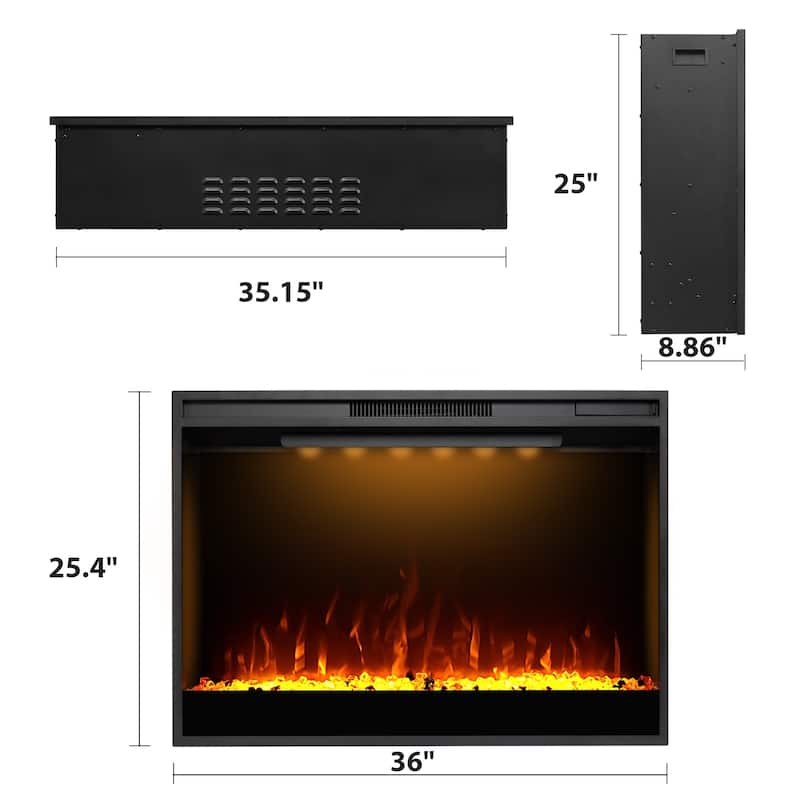 36 In. Wall-Mounted Electric Fireplace With Remote Control