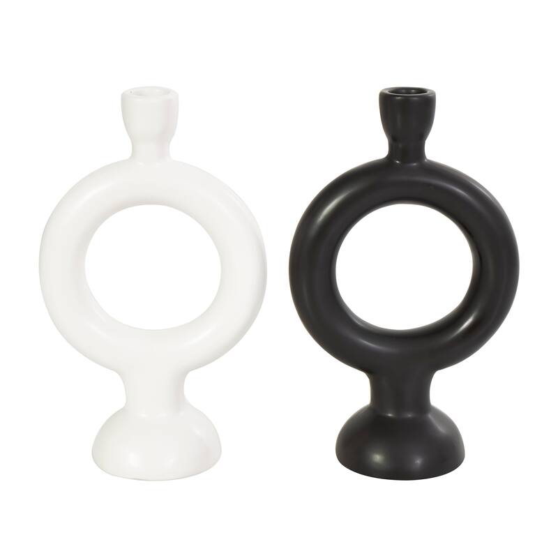 CosmoLiving by Cosmopolitan Black Ceramic Ring Geometric Candle Holder (Set of 2)