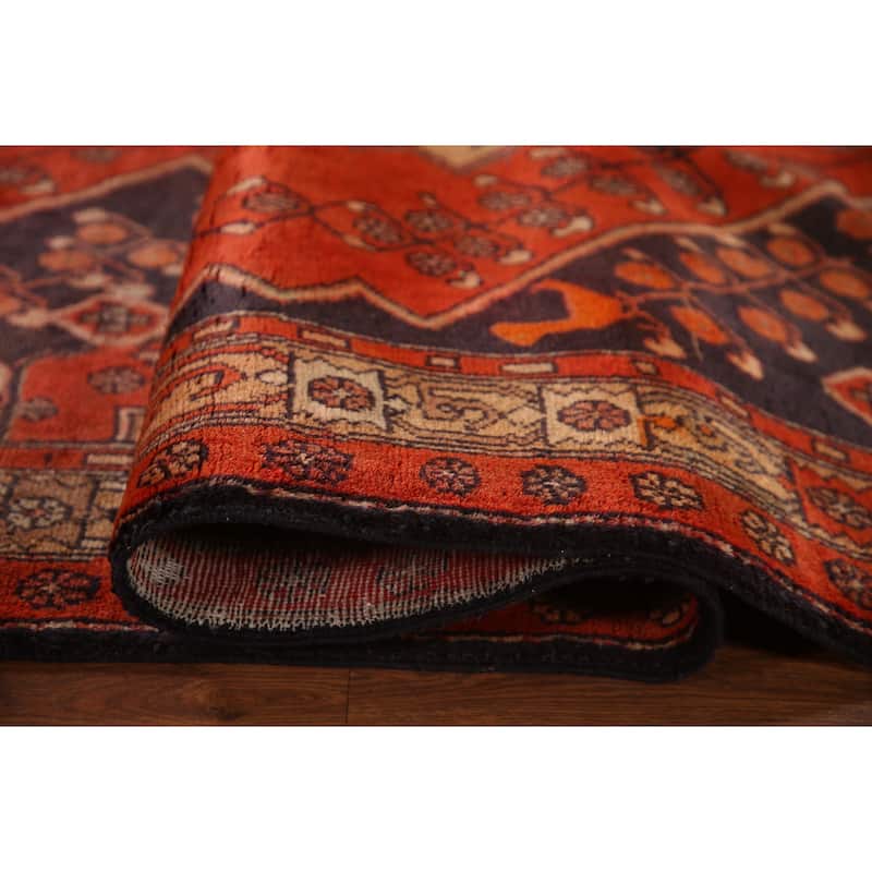 Geometric Zanjan Persian Vintage Area Rug Hand-knotted Wool Carpet - 4'11"x 12'11"