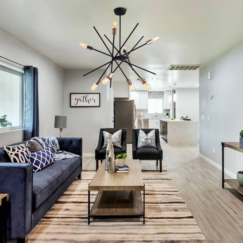 Modern Industrial 8-Light Sand Black and Gold Sputnik Sphere Chandelier - 31.5" W