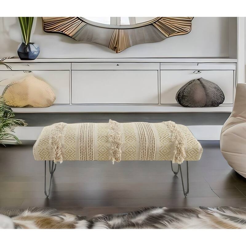 Sevita Traditional Farmhouse Over-Tufted Indoor Bench 16"W x 47"L x 18"H - 1'6" x 3'11" x 1'4" - 1'6" x 3'11" x 1'4" - Gray/Cream
