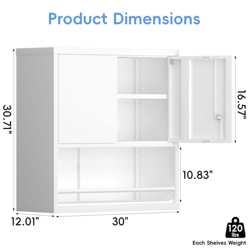 2 Doors Metal Storage Cabinet Kitchen Pantry Cabinet With Adjustable Shelves Tall Steel Cabinet Locker