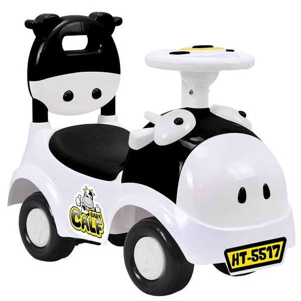 Gymax 3-in-1 Sliding Car Pushing Cart Walker Toddlers Ride On Toy Baby Calf w/ Sound - Black and White