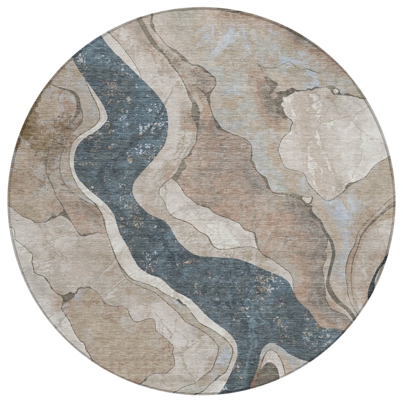 Machine Washable Indoor/Outdoor Contemporary Crackle Chantille Rug