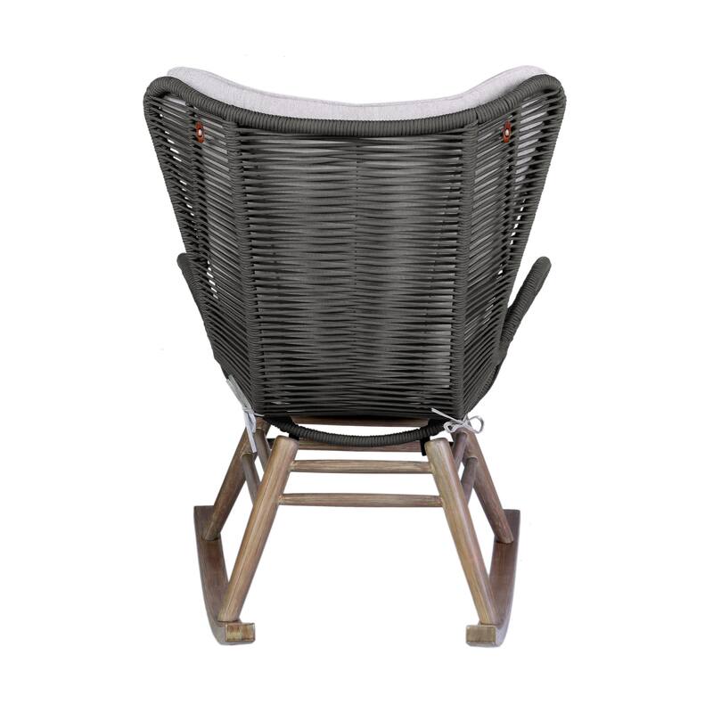 Fanny Solid Eucalyptus Wood & Rope Outdoor Patio Rocking Chair