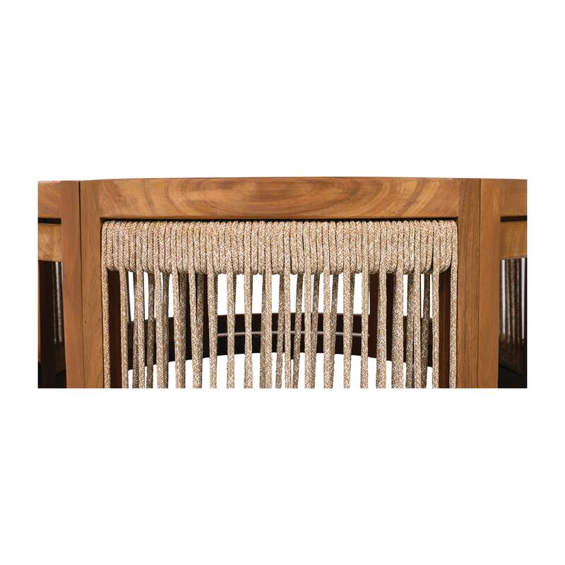 27.95" Acacia Wood Outdoor Coffee Table, Handwoven Rope Accent Boho Patio Table with All-Weather Durability