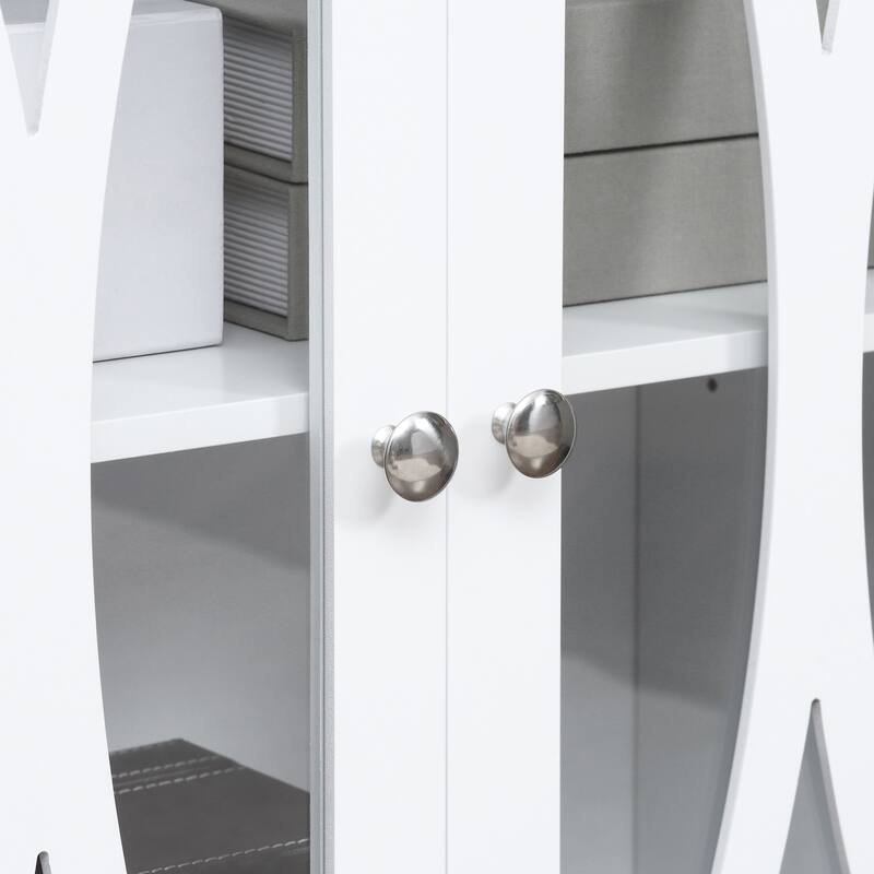 Buffet Cabinet with 3 Tempered Glass Doors, Arc Pattern and Adjustable Storage She