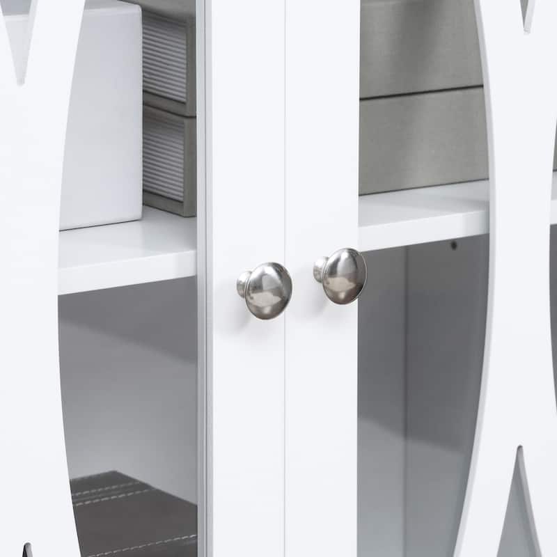 White Sideboard Buffet Cabinet with Glass Doors and Adjustable Shelves for Dining Room Storage - 40.25" L x 11.5" W x 33" H