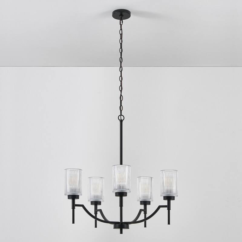 KAWOTI 5-Light Chandelier with Flutted Glass Shades - W27" x D27" x H27.5"