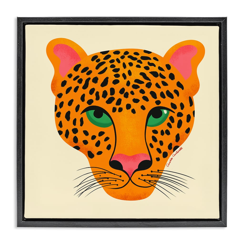 Stupell Modern Leopard Wildlife Face Framed Floater Canvas Wall Art Design By Carrie Cantwell