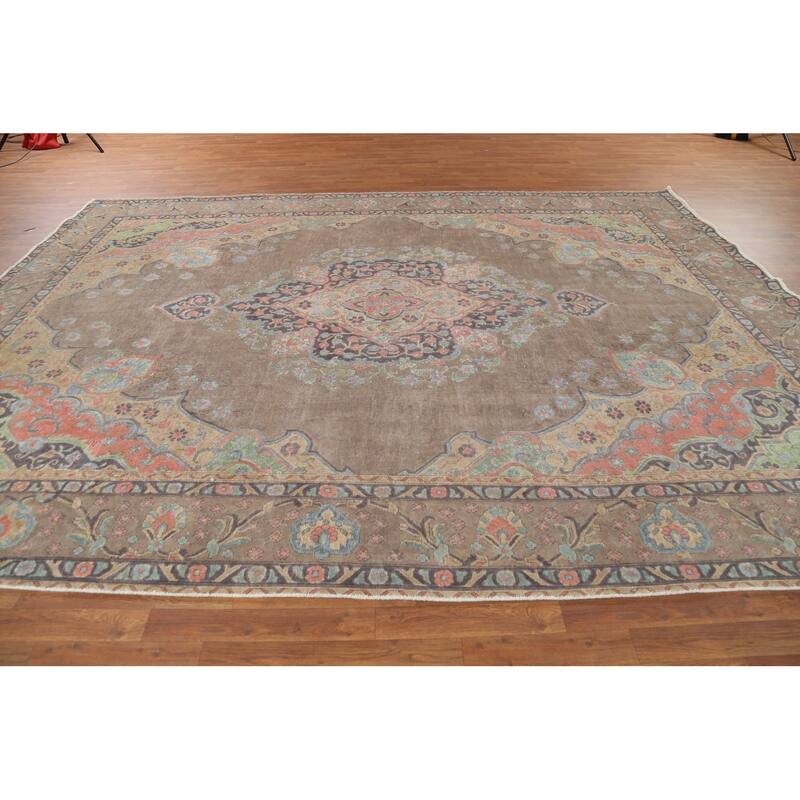 Brown Tabriz Persian Vintage Area Rug Handmade Traditional Wool Carpet - 9'4"x 12'9"