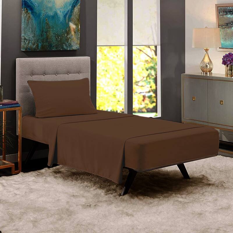 Premium Home Collection Microfiber Soft Cooling Twin Bed Sheet Set - 3 Piece - Chocolate - Brown