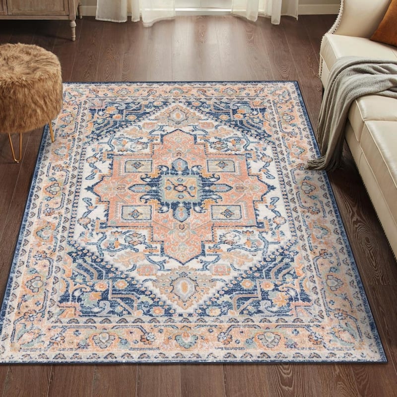 Luxe Weavers Oriental Medallion Area Rug, Stain-Resistant Carpet - Navy - 5' x 7'