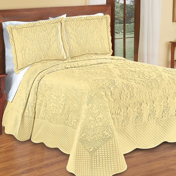 Lovely Victoria Damask Textured Design Oversized Bedspread - Bed
