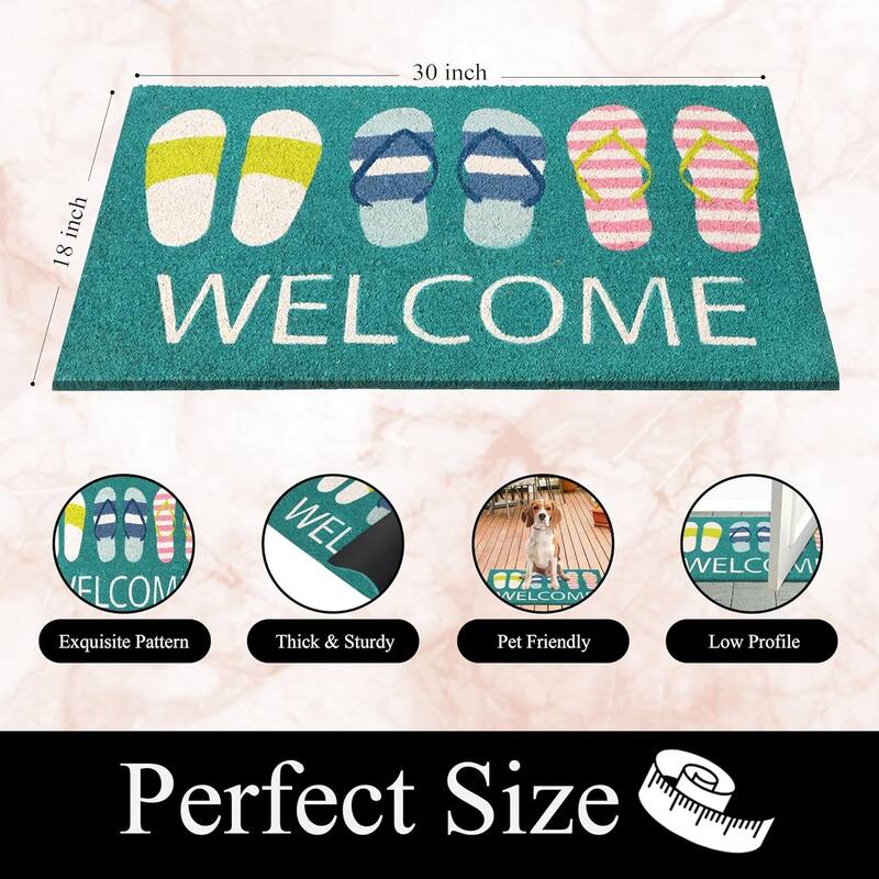 A1HC Natural Coco Coir Door Mat with Heavy Duty Non-Slip PVC Backing - 18" x 30" - Easy to Clean