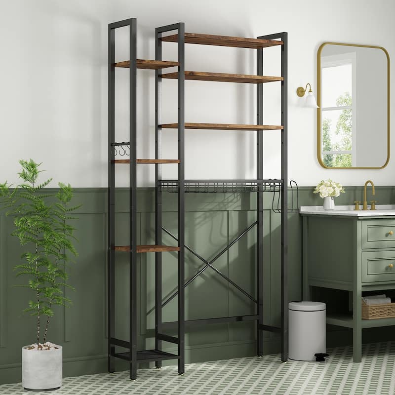 Sofucor 8-Tier Over The Toilet Storage with Side Rack,Adjustable Shelf & Drain Basket,Bathroom Organizer for Balcony,Laundry