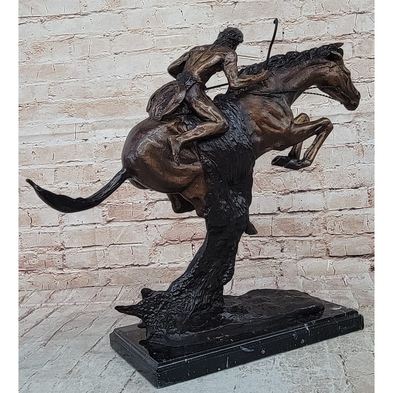 Cheyenne By Frederic Remington Native American Horseback Western Bronze Statue Sculpture 17 Inches X 19 Inches