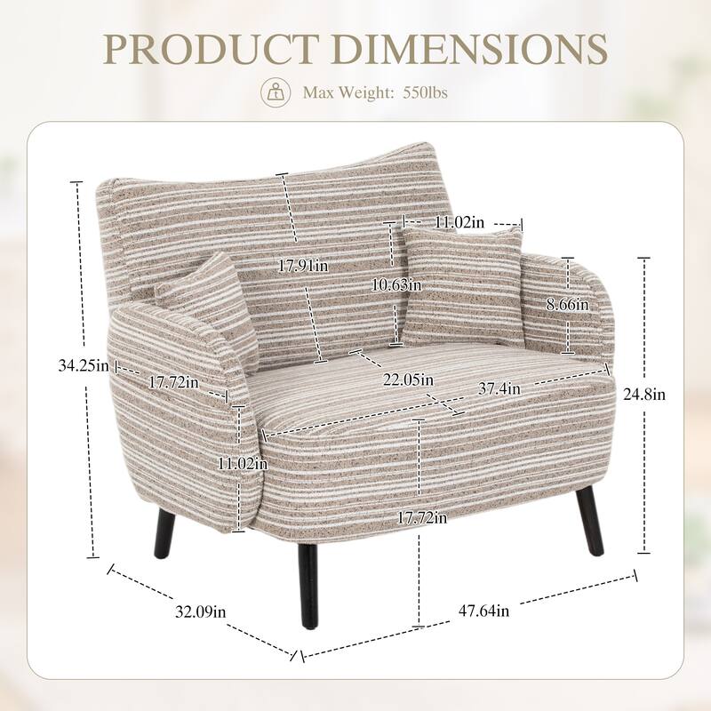 HOMEFUN Boucle Upholstered Stripes Comfortable Wood Frame Loveseats Sofa with Side Pocket and 2 Pillows